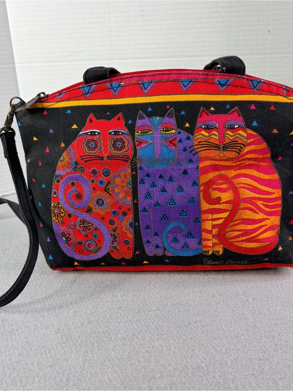 Laurel Burch Sun N’ Sand Cat Purse Bag Crossbody Top Handles Canvas Colorful